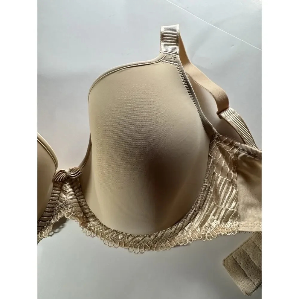 Wacoal Bra 853117 Size 38 DD Beige‎ Full Coverage Underwire Lace Trim Bow 38DDD